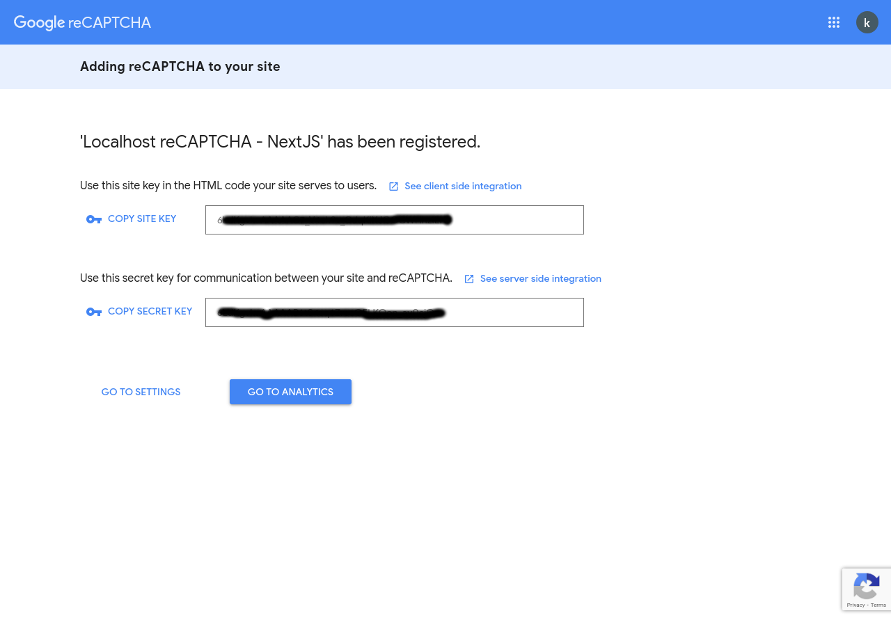 reCAPTCHA Keys